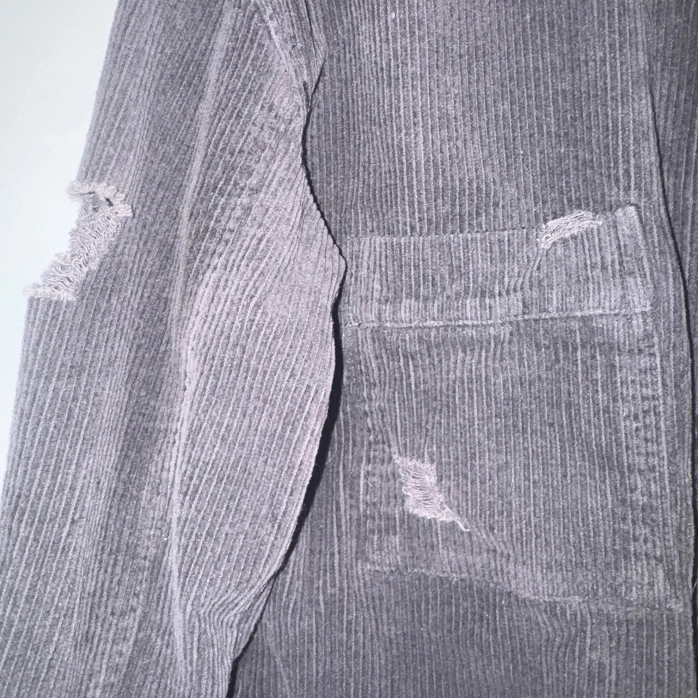 Mystree Charcoal Distressed‎ Corduroy Shacket Oversized Button Down Small